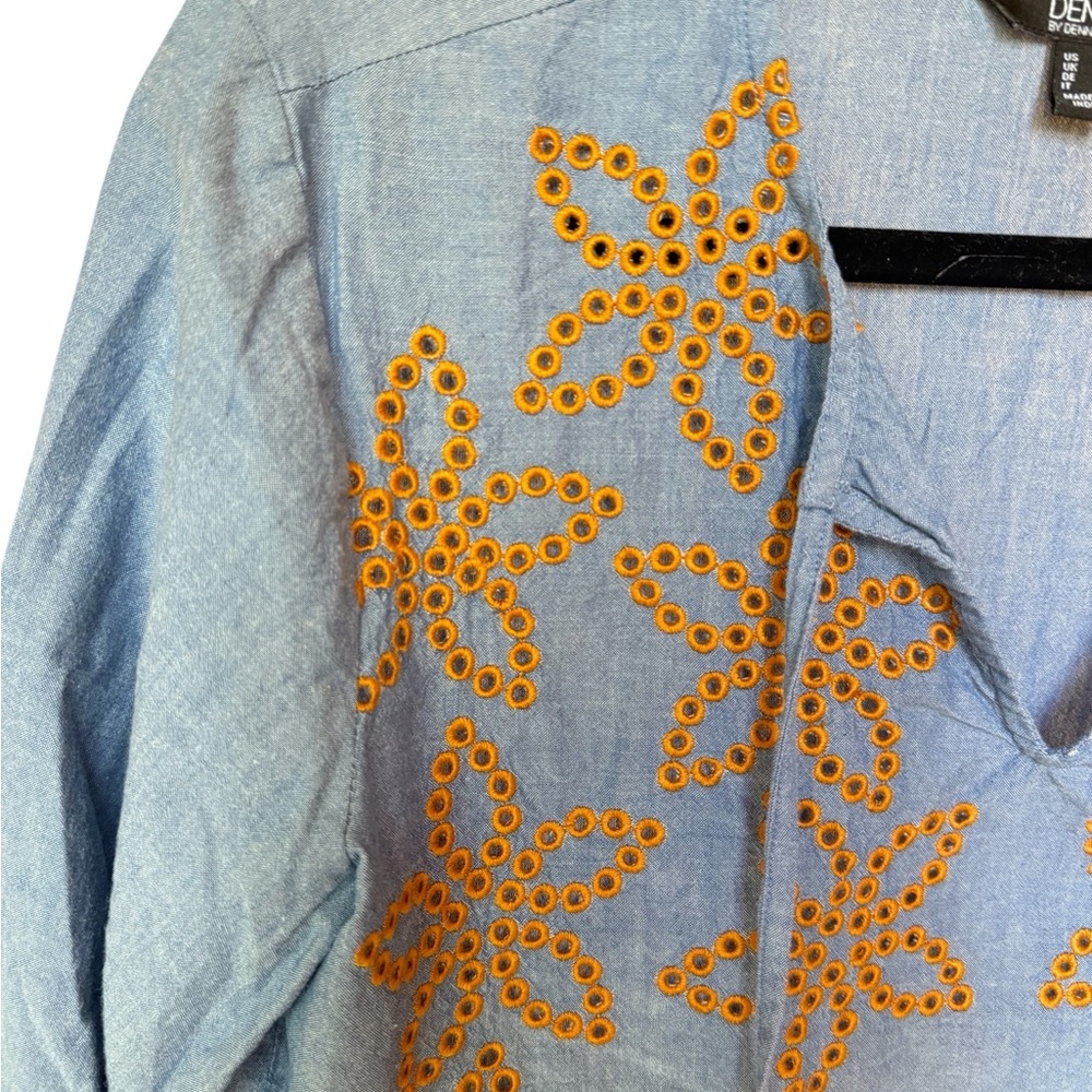 Dennis Basso Chambray Tunic with Eyelet Orange Embroidery - Picture 3 of 7